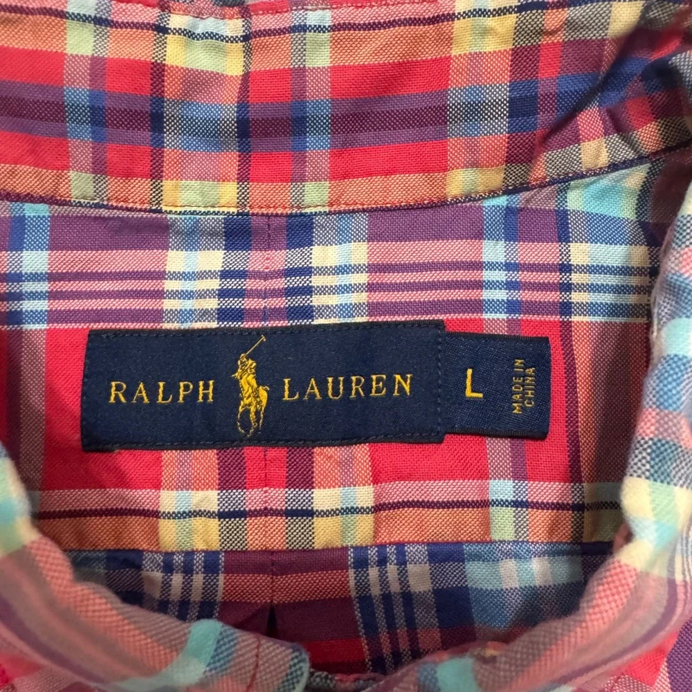 Ralph Lauren Button Down Shirt Mens L Red Plaid Excellent Long Sleeve Pony Logo - Picture 3 of 7